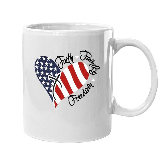 American Flag Print Mug Faith Family Freedom Short Sleeve Blouse Coffee. mug Tops