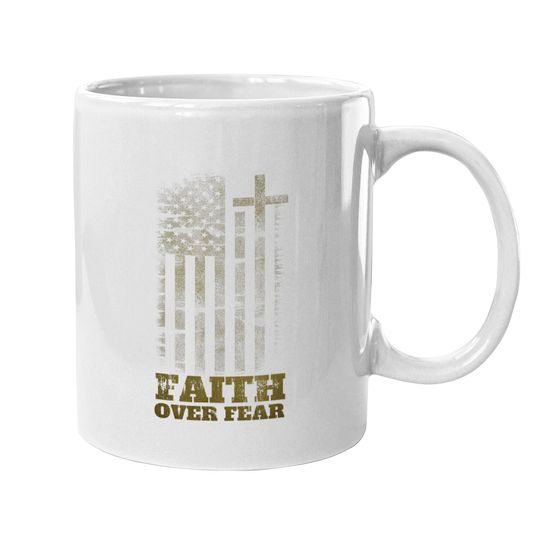 Faith Over Fears Christian Cross American Usa Flag Gym Coffee.  mug