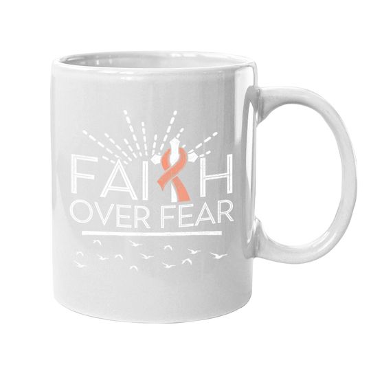 Faith Over Fear Peach Ribbon Uterine Cancer Coffee.  mug