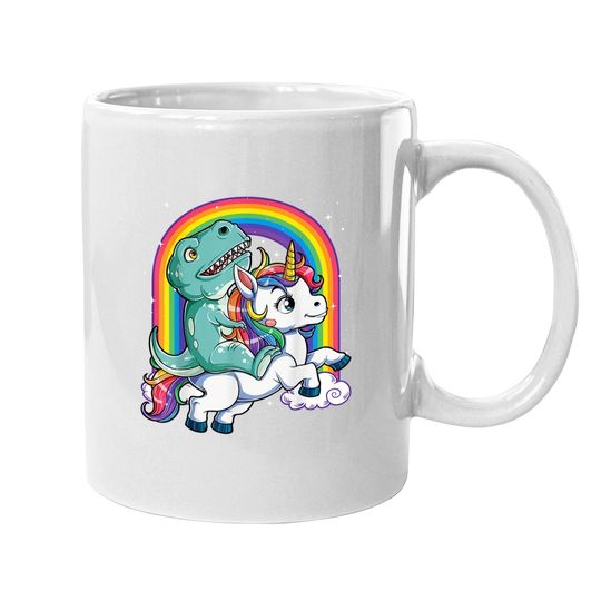 Dinosaur Riding Unicorn Coffee.  mug Rainbow Gifts T Rex