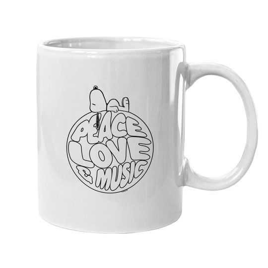 Peanuts Woodstock 50th Anniversary Peace Love And Music Coffee.  mug