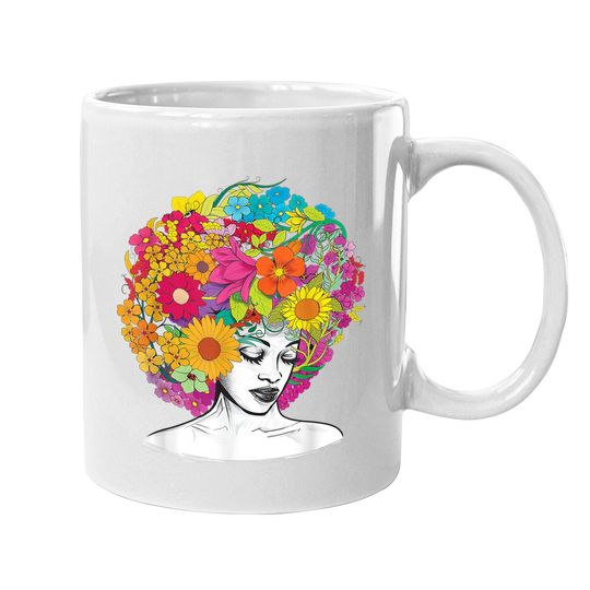 Flower Afro Black Queen African American Melanin Queen Coffee Mug