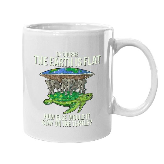 Flat Earth Society Coffee Mug Turtle Elephants Gift