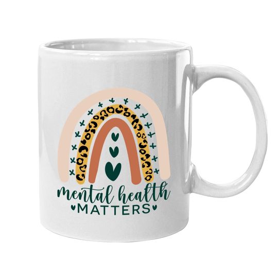 Mental Health Matters Leopard Print Boho Rainbow Awareness Coffee Mug