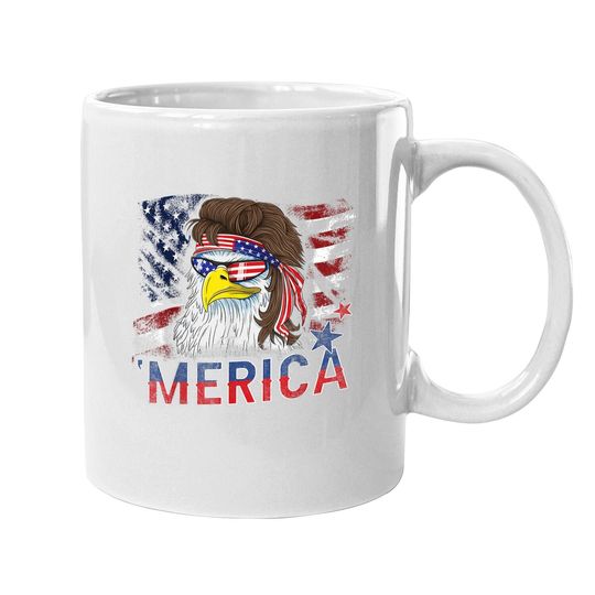 Merica Bald Eagle Mullet 4th Of July American Flag Patriotic Coffee Mug
