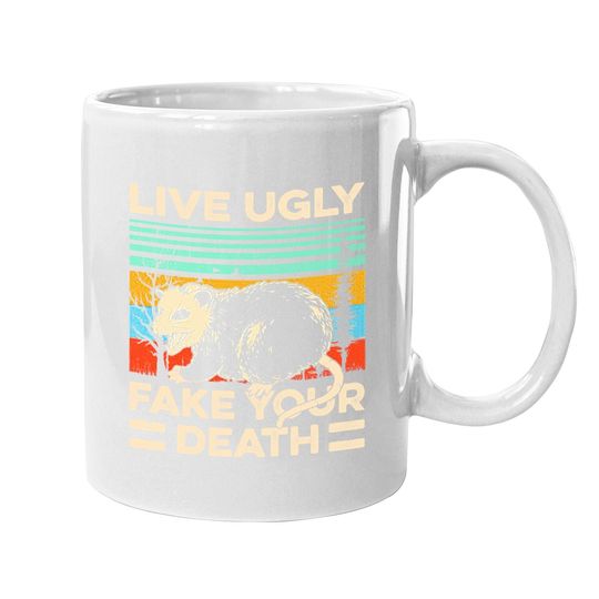 Live Ugly Fake Your Death Retro Vintage Opossum Premium Coffee Mug