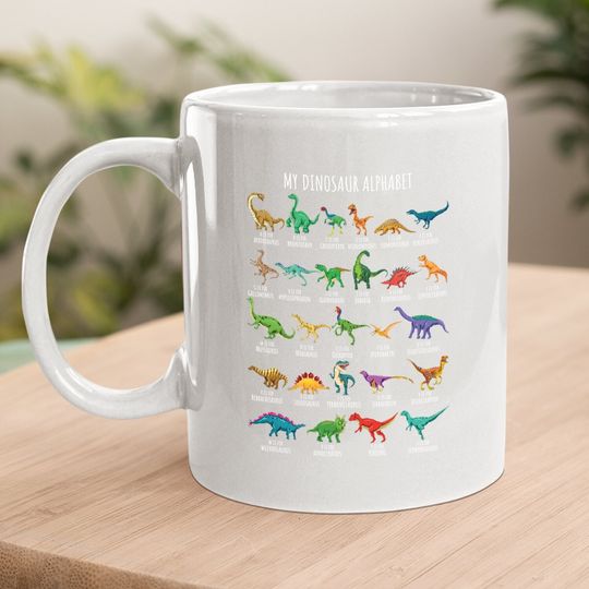 Types Of Dinosaurs Alphabet A-z Abc Dino Identification Coffee Mug