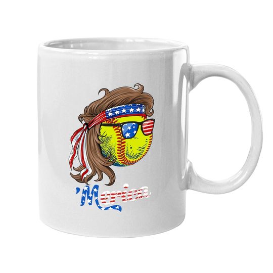 Softball Mullet American Flag Merica Fathers Day Coffee Mug