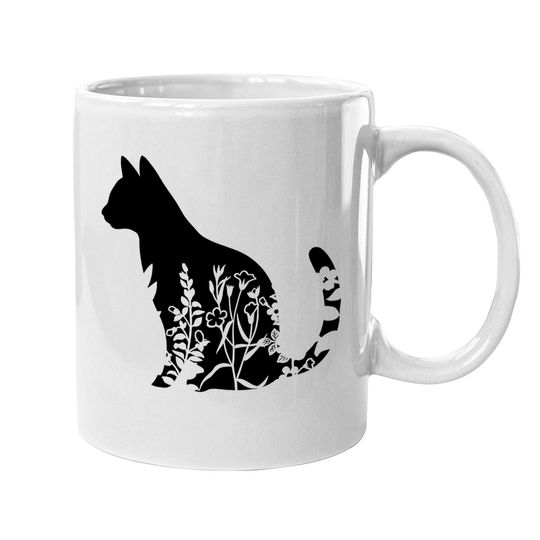 Cat Coffee Mug, Cat Coffee Mug, Floral Cat Coffee Mug, Cat Lover Coffee Mug