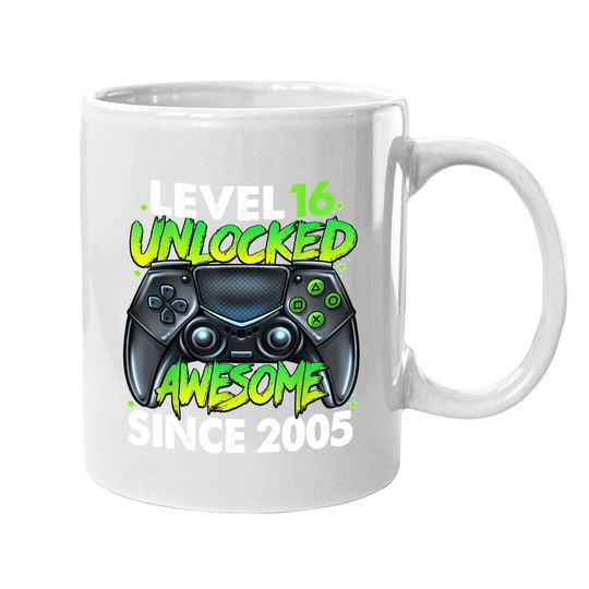 Level 16 Unlocked Awesome Since 2005 16th Birthday Gaming Coffee Mug