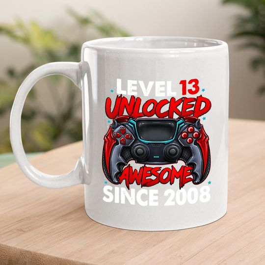 Level 13 Unlocked Awesome Since 2008 13th Birthday Gaming Coffee Mug