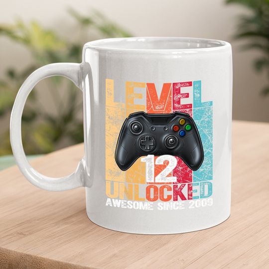 Level 12 Unlocked Awesome Since 2009 12th Birthday Gaming Coffee Mug
