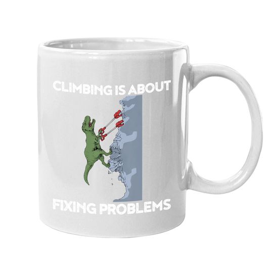 Funny Climbing T-rex Rock Climber Dinosaur Coffee Mug