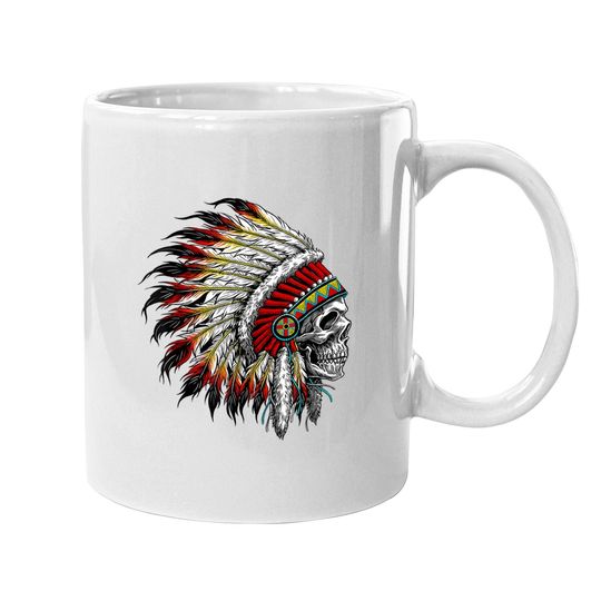 Native American Indian Chief Skull Motorcycle Headdress Coffee Mug