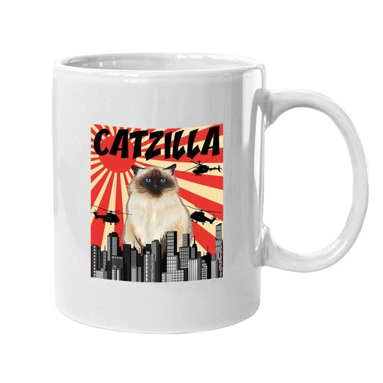 Retro Japanese Catzilla Himalayan Cat Coffee Mug