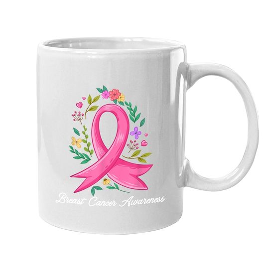 Floral Pink Breast Cancer Awareness In October We Wear Pink Coffee Mug