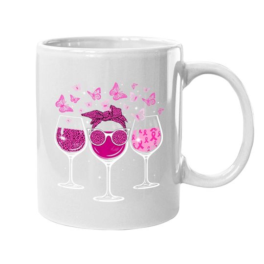 Wine Glass Butterfly Breast Cancer Awareness Pink Ribbon Coffee Mug