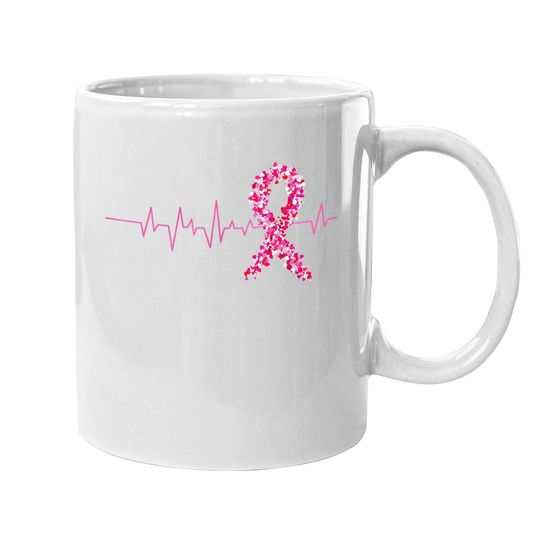 Pink Heartbeat Ribbon Breast Cancer Coffee Mug Warrior Coffee Mug