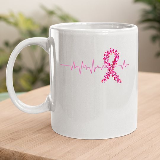 Pink Heartbeat Ribbon Breast Cancer Coffee Mug Warrior Coffee Mug