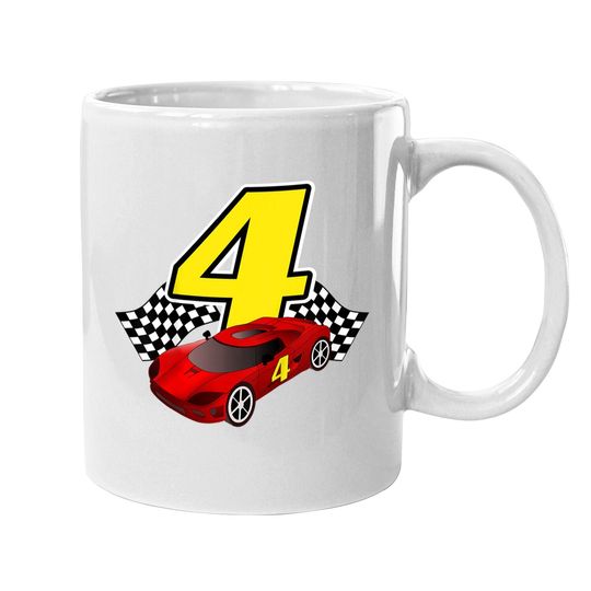 4 Year Old Racecar Sportscar Birthday Boys Coffee Mug