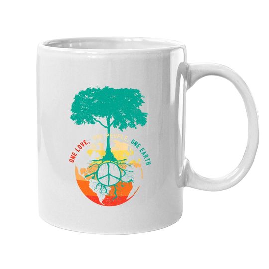 World Peace Tree Love People Earth Day 60s 70s Hippie Retro Coffee Mug