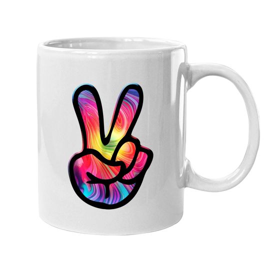 60s 70s Tie Dye Peace Hand Sign Coffee Mug