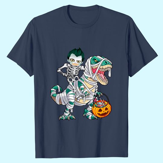 Skeleton Riding Mummy Dinosaur T-rex Halloween Joker T-Shirt