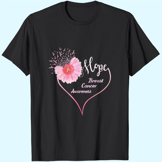 Faith Hope Love Heart Breast Cancer Awareness Pink Daisy T-Shirt