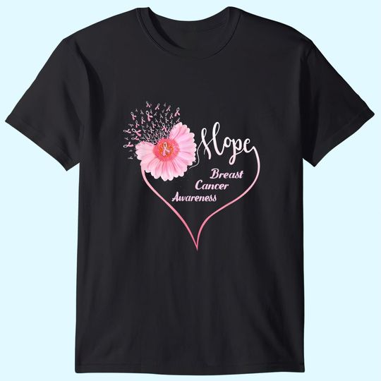 Faith Hope Love Heart Breast Cancer Awareness Pink Daisy T-Shirt