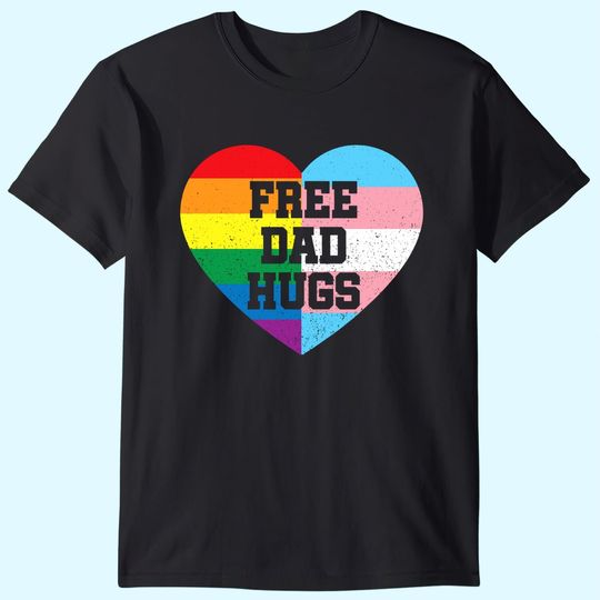 Mens Free Dad Hugs T Shirts Pride Gift LGBT Rainbow Flag Family T-Shirt