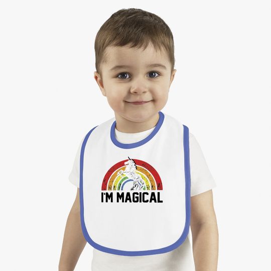 I'm Magical Rainbow Unicorn Tri Blend Baby Bib Heather Grey