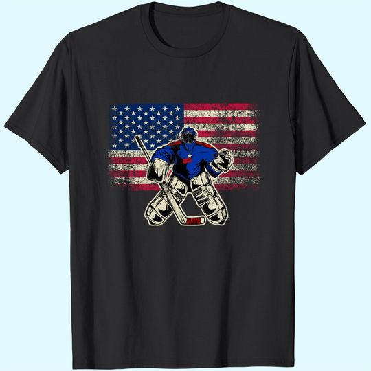 Ice Hockey Goalie USA Flag Gift For Goalie T Shirt