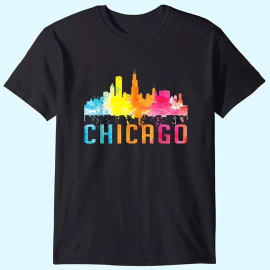 Chicago Illinois Retro Watercolor Skyline Art Souvenir T Shirt