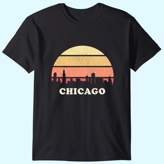 Chicago Sunset Skyline Retro T Shirt