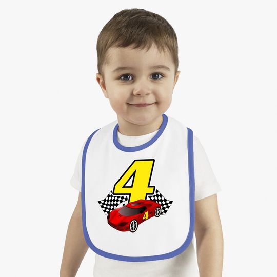 4 Year Old Racecar Sportscar Birthday Boys Baby Bib