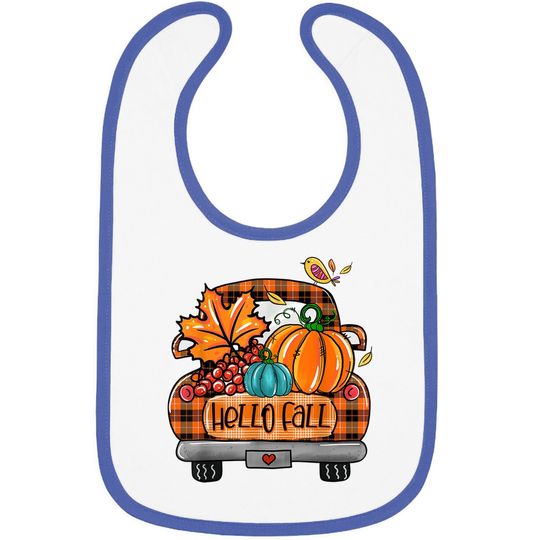 Hello Fall Orange Plaid Truck Pumpkin Fall Autumn Baby Bib
