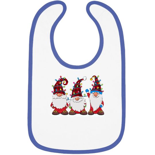 Three Gnomes Red Plaid Hat Gnome Christmas Tree Lights Baby Bib