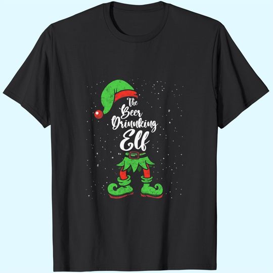 Beer Drinking Elf Matching Family Christmas Pajama Costume T-Shirt