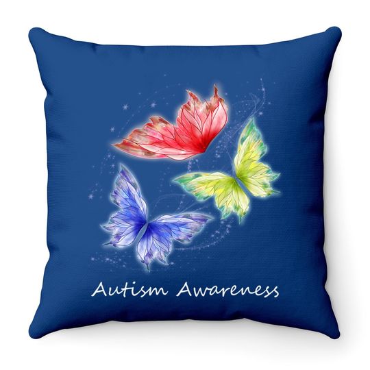 Autism Awareness Butterflies Without Puzzle Pieces Colorful Throw Pillow