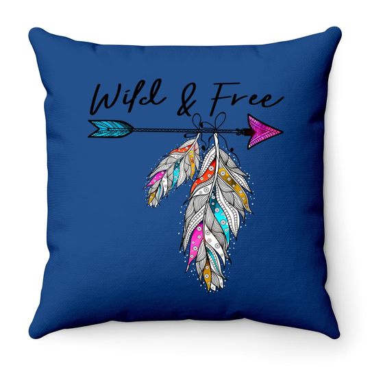 Wild And Free Bohemian Native Arrow Feathers Boho Throw Pillow