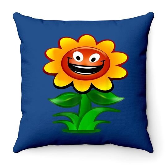 Happy Sunflower Cartoon Throw Pillow