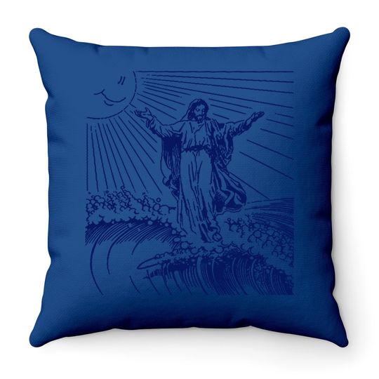 Vintage Retro Christian Throw Pillow, Surfing Jesus Throw Pillow, Cool Surf Throw Pillow Throw Pillow