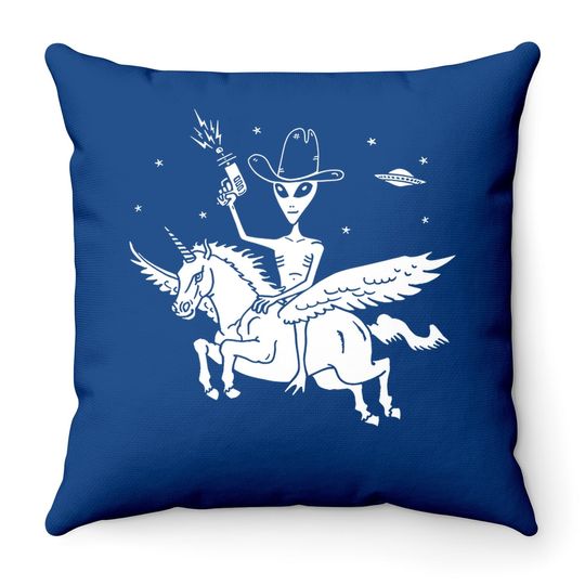 Throw Pillow Alien Riding Unicorn
