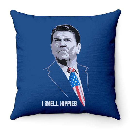 I Smell Hippies | Funny Ronald Reagan Conservative Merica Usa Throw Pillow