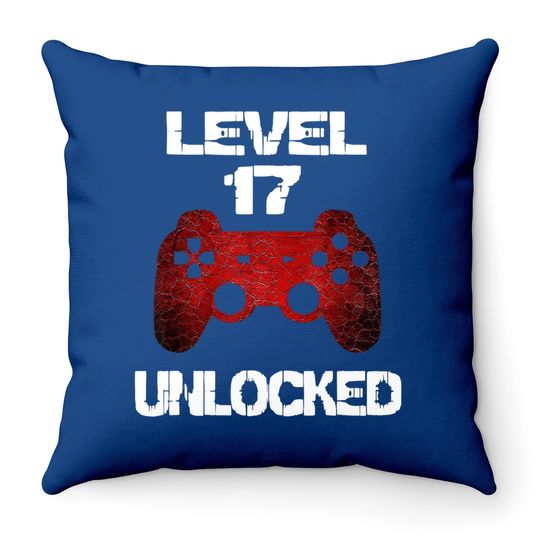Level 17 Unlocked Boys 17th Birthday 17 Year Old Gamer Throw Pillow