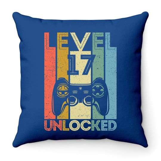 Level 17 Unlocked Throw Pillow Funny Video Gamer 17th Birthday Gift Throw Pillow