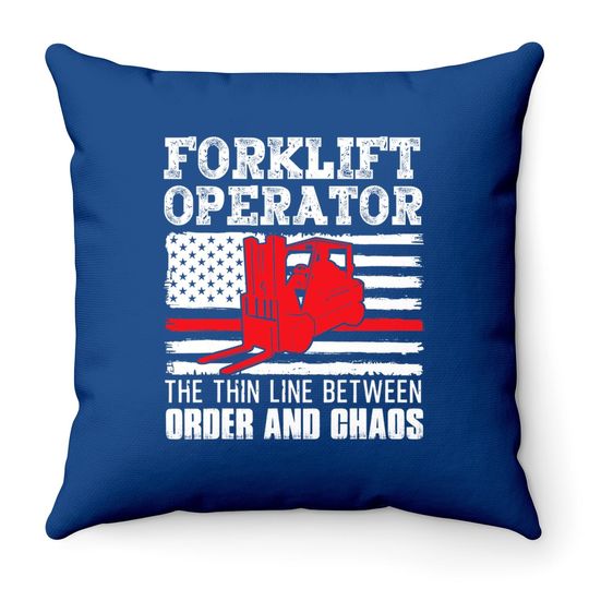 Forklift Operator The Thin Line American Flag Throw Pillow