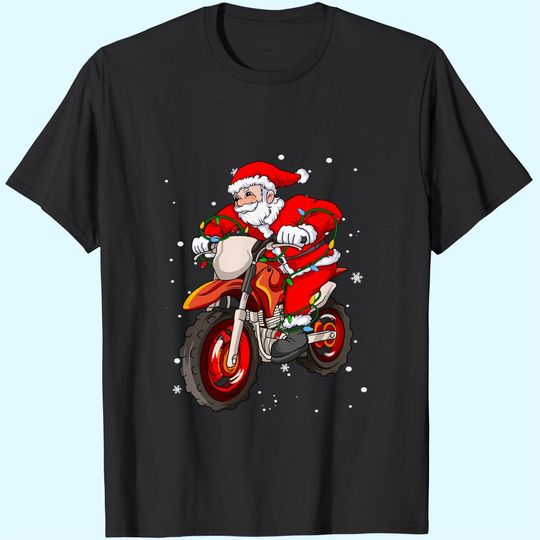 Dirt Bike Santa Claus Christmas Tree Lights T-Shirt
