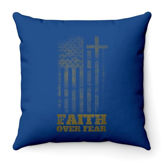 Faith Over Fears Christian Cross American Usa Flag Gym Throw Pillow