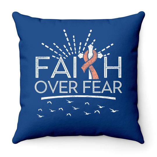 Faith Over Fear Peach Ribbon Uterine Cancer Throw Pillow